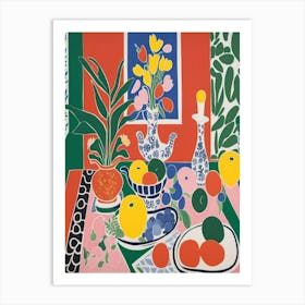 Table With Fruit And Flowers Matisse Style Art Print