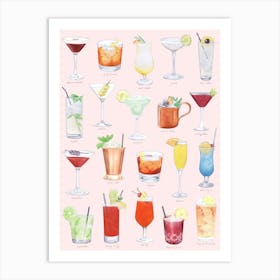 Cocktails on Pink Art Print