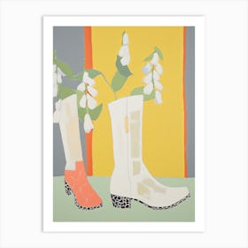 A Painting Of Cowboy Boots With Snapdragon Flowers, Pop Art Style 4 Art Print