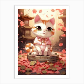 Kawaii Cat Drawings Fortune Coins 1 Art Print