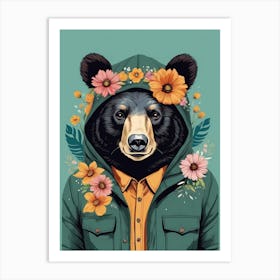 Floral Black Bear Portrait In A Suit (12) Art Print