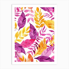 Watercolor Autumn Leaves Seamless Pattern 6 Art Print