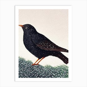 Blackbird Pointillism Bird Art Print