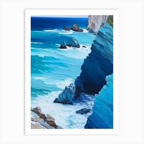 Coastal Cliffs And Rocky Shores Waterscape Marble Acrylic Painting 2 Art Print