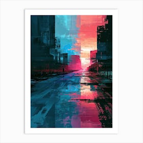 Cityscape At Sunset | Pixel Art Series Art Print