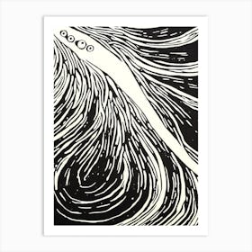 Giant Squid Linocut Art Print