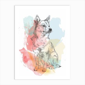Shiba Inu Dog Pastel Line Watercolour Illustration 3 Art Print
