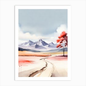 Tranquil Mountains In Minimalist Watercolor Vertical Composition Art Print