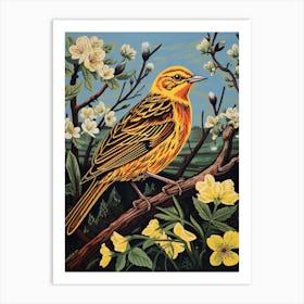 Vintage Bird Linocut Yellowhammer 4 Art Print