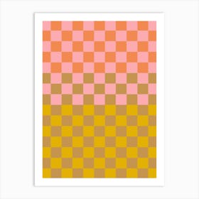 Cute Retro Aesthetic Checkered Geometric Checkerboard in Pink Orange and Yellow Art Print