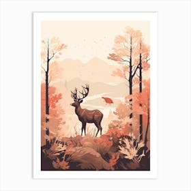 Autumn Landscape With Deer Art Print