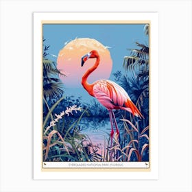 Greater Flamingo Everglades National Park Florida Tropical Illustration 4 Poster Art Print