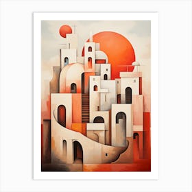 Abstract City. Leaving room print art. Red and beige colors Art Print