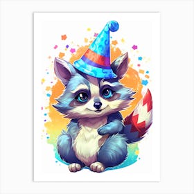 Cute Kawaii Cartoon Raccoon 8 Art Print