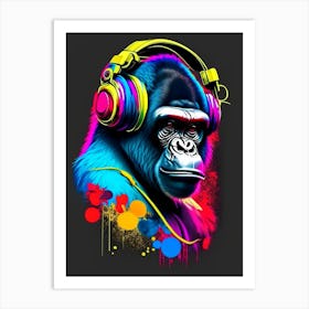 Gorilla Using Dj Set And Headphones Gorillas Tattoo 1 Art Print