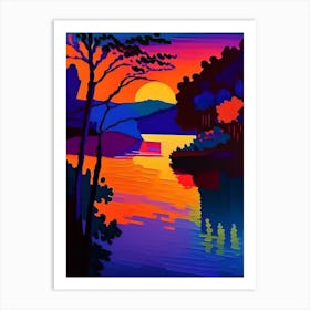 River Colourful Sunset Art Print