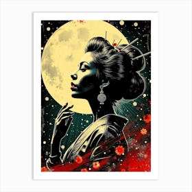 Geisha And Moon Art Print