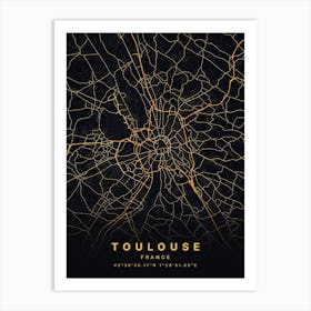 Toulouse France Black And Gold Map Art Print