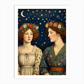 Two Women In Flower Crowns Art Print