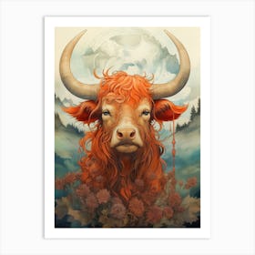 Horned Highland Cow Art Print