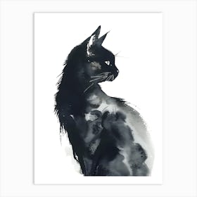 Black Cat Watercolor Painting Art Print