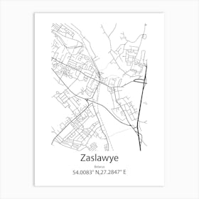 Zaslawye,Belarus Minimalist Map Art Print