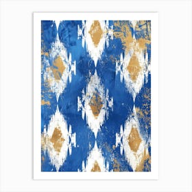 Blue And Gold Ikat Art Print