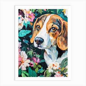 Beagle Floral Garden Portrait L Art Print