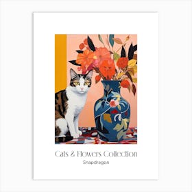 Cats & Flowers Collection Snapdragon Flower Vase And A Cat, A Painting In The Style Of Matisse 0 Art Print