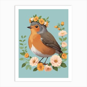 Robin With Flowers Art Print