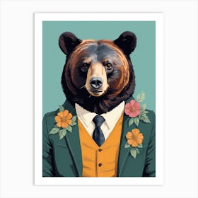 Floral Black Bear Portrait In A Suit (21) Art Print