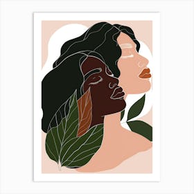 Portrait Of Two Black Women With Leaves Art Print