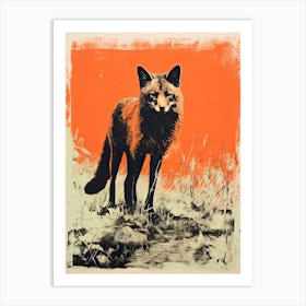Red Fox, Woodblock Animal Drawing 3 Art Print
