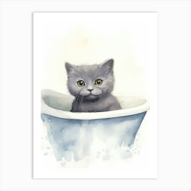Chartreux Cat In Bathtub Bathroom 3 Art Print