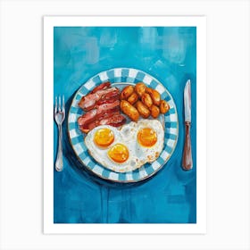 Full Englush Breakfast Blue Background Art Print