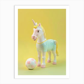 Pastel Toy Unicorn Playing Soccer 1 Art Print