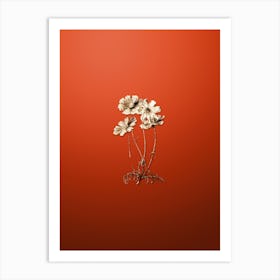 Gold Botanical Fine Leaf Cosmus Flower on Tomato Red Art Print