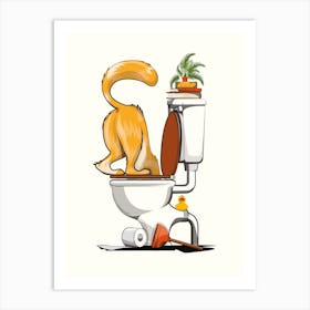 Cat With Head In Toilet Art Print