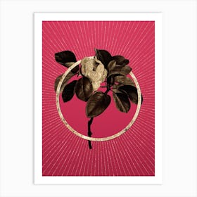 Gold Magnolia Elegans Glitter Ring Botanical Art on Viva Magenta n.0315 Art Print