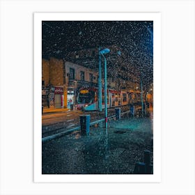 Snow Falling On A City Street Art Print