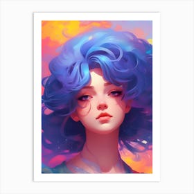 Anime Girl With Blue Hair-Reimagined Art Print