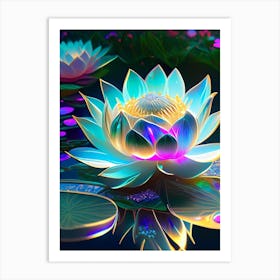 Lotus Flower In Garden Holographic 1 Art Print