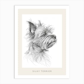 Silky Terrier Dog Line Sketch 3 Poster Art Print