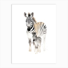 Zebra And Baby Watercolour Illustration 2 Art Print
