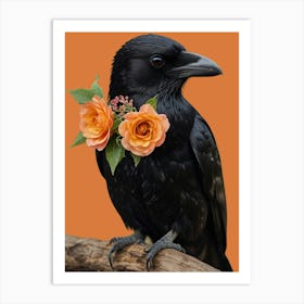 Crow With Roses Art Print