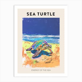Sea Turtle On The Beach Crayon Doodle Poster 2 Art Print