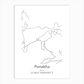 Punakha,Bhutan Minimalist Map Art Print