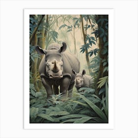 Rhino & Baby Rhino Realistic Illustration 3 Art Print