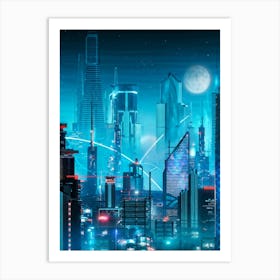 A Full Scale Concept Illustration Of An Urban Future Landscape Bathed In A Sea Of Electric Movement (3) Art Print