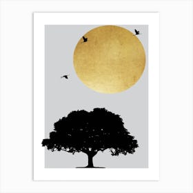 Gold Sun And Tree Abstract Art Print